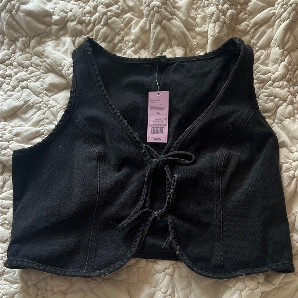 Wild Fable Black Lace-Up Tank Top